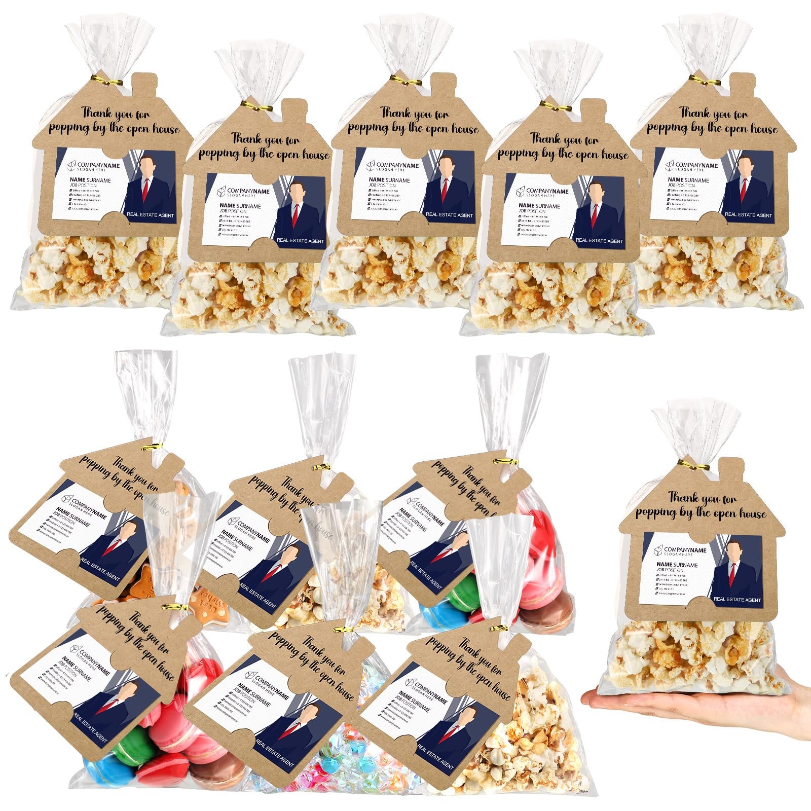 Hoolerry 100 Set Open House Gift Real Estate Agent Supplies Popcorn Bag with ...