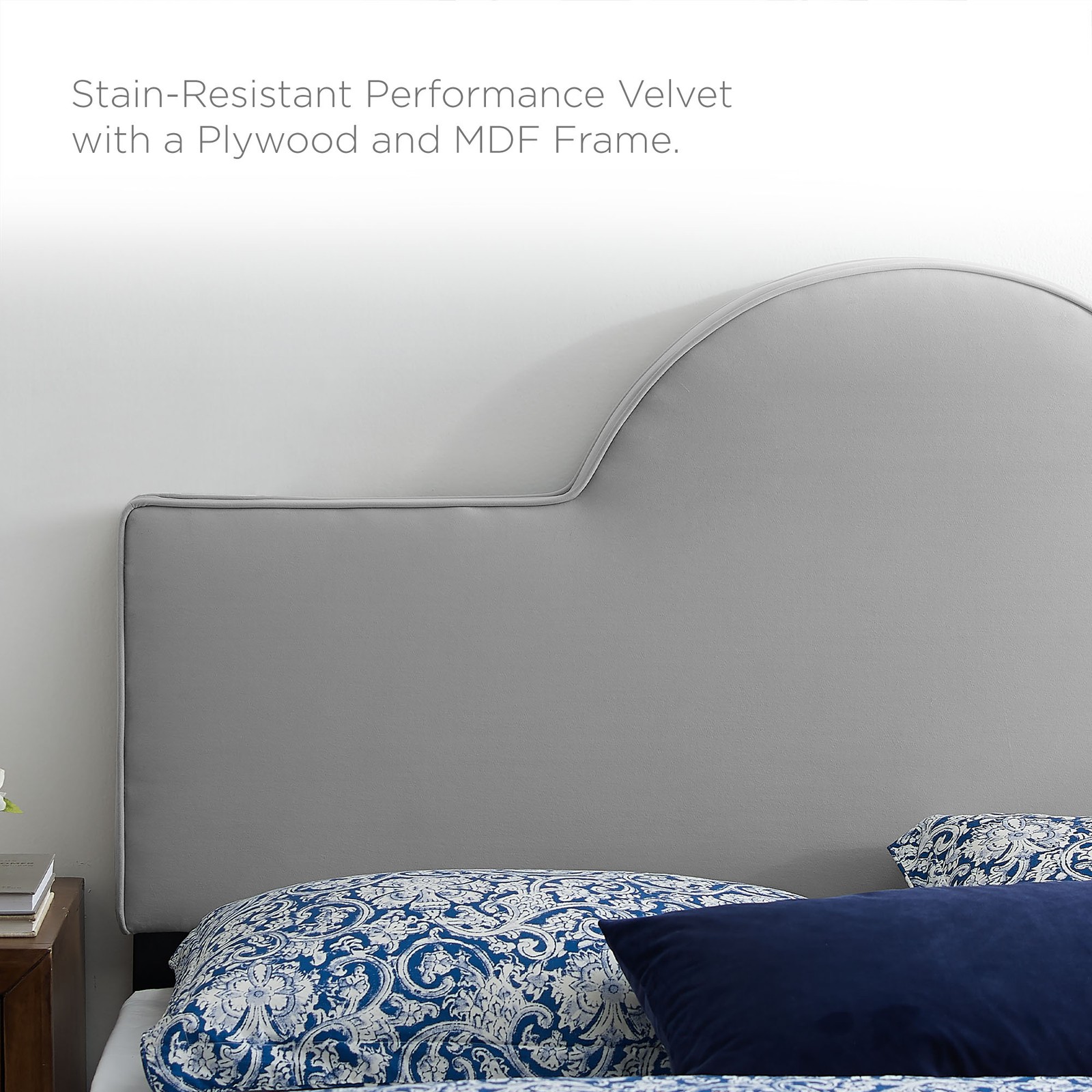 Modway Soleil Performance Velvet King Bed in Light Gray