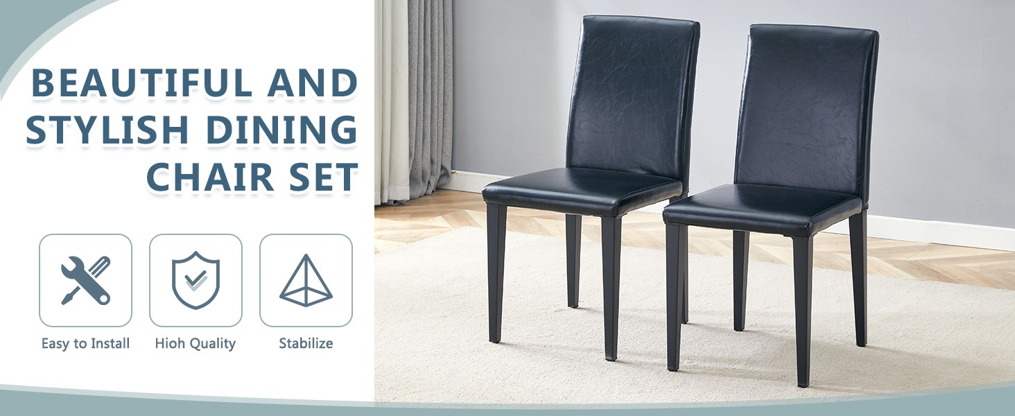 Two black PU dining chairs, simple and versatile, comfortable and accompanied.