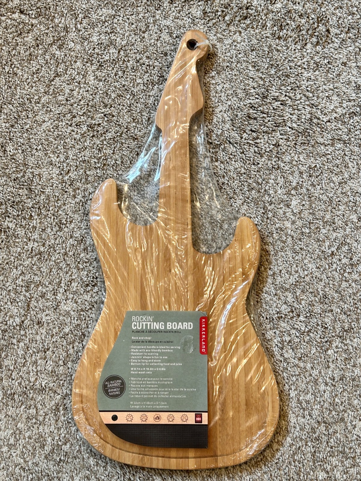 Kikkerland Bamboo Guitar Shaped Cutting Charcuterie Board  Factory Sealed 19.25"