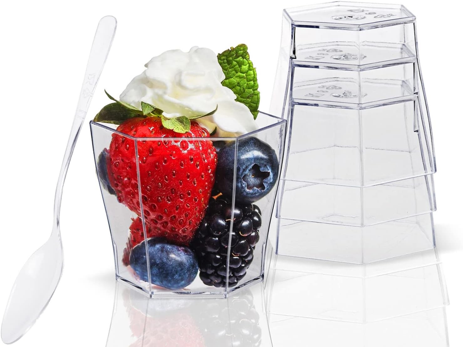 Plastic Dert Cups Plastic Spoons - Hexagonal Mini Bowl Disposable