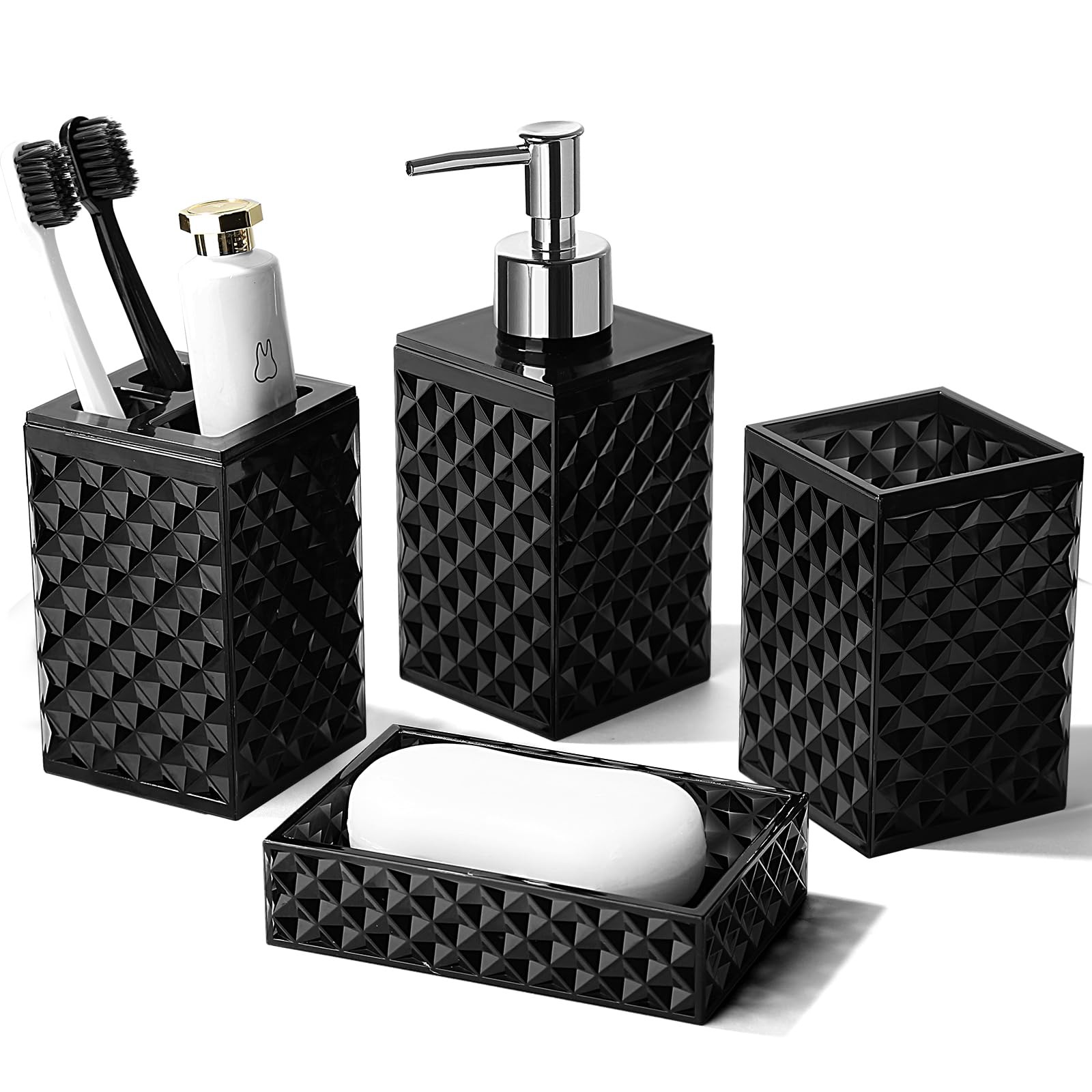 Black Bathroom Accessories Set, 4 Pack Matte Black Bath Accessory Sets Comple...