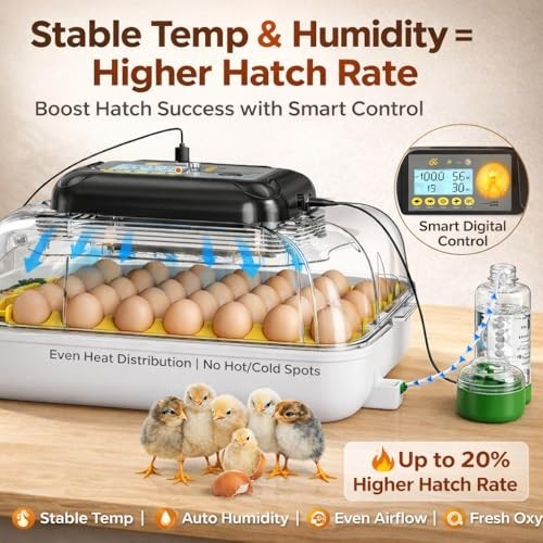 30 Egg Incubator with Humidity Display, Egg Candler, Automatic Egg Turner, for H