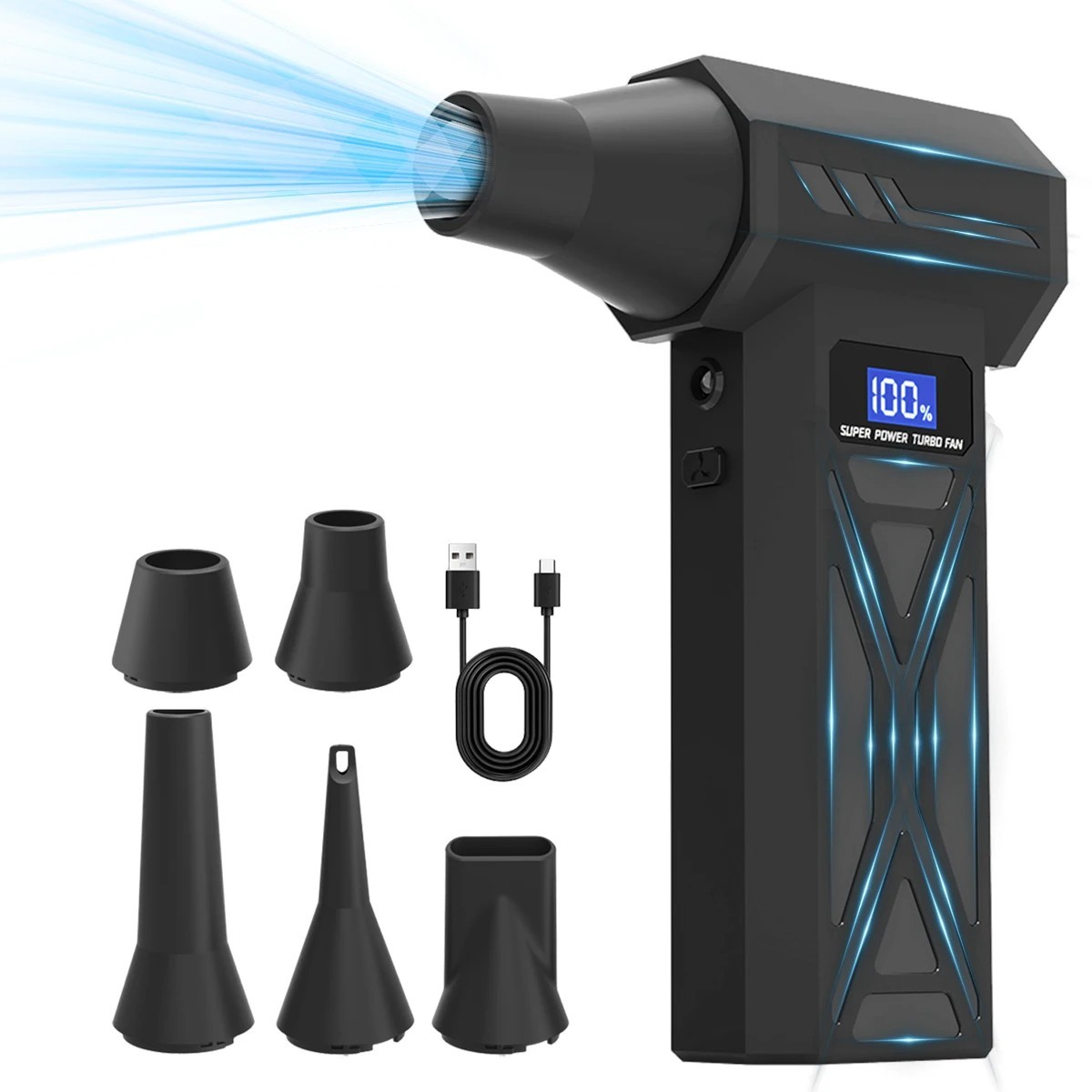 P70 Cordless Compressed Air Duster 110000RPM 4 Gear Turbo Blower LED PC Cleaning