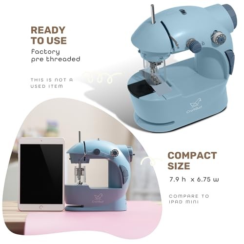 Mini Sewing Machine for Beginners, Dual Speed Small Portable Premium Set Blue
