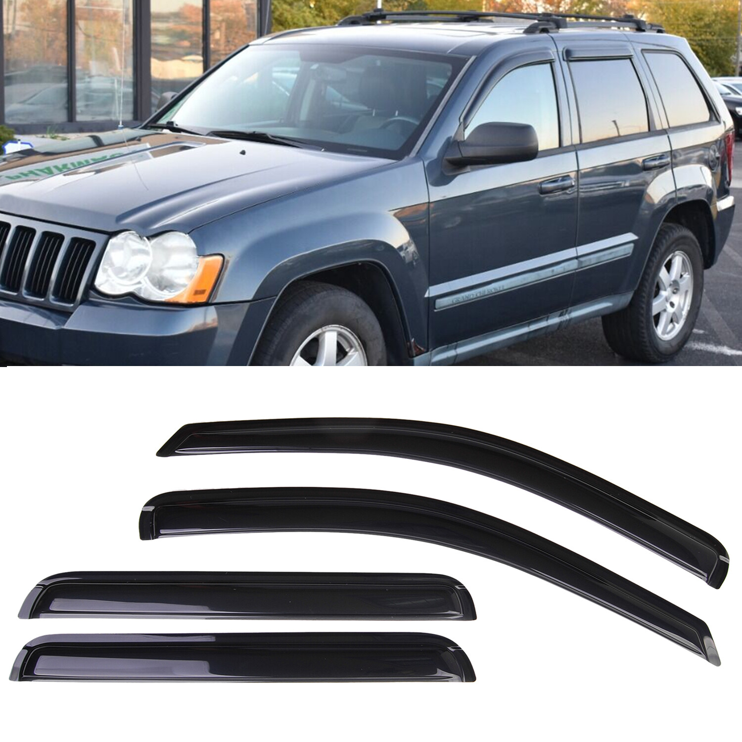 Fit 2005-2010 Jeep Grand Cherokee Window Visors Sun Vent Rain Guard Shade Smoked