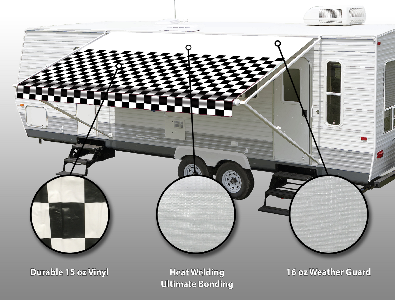 62714 RV Awning Replacement Fabric 14' (Actual Width 13'2") Checkered Flag