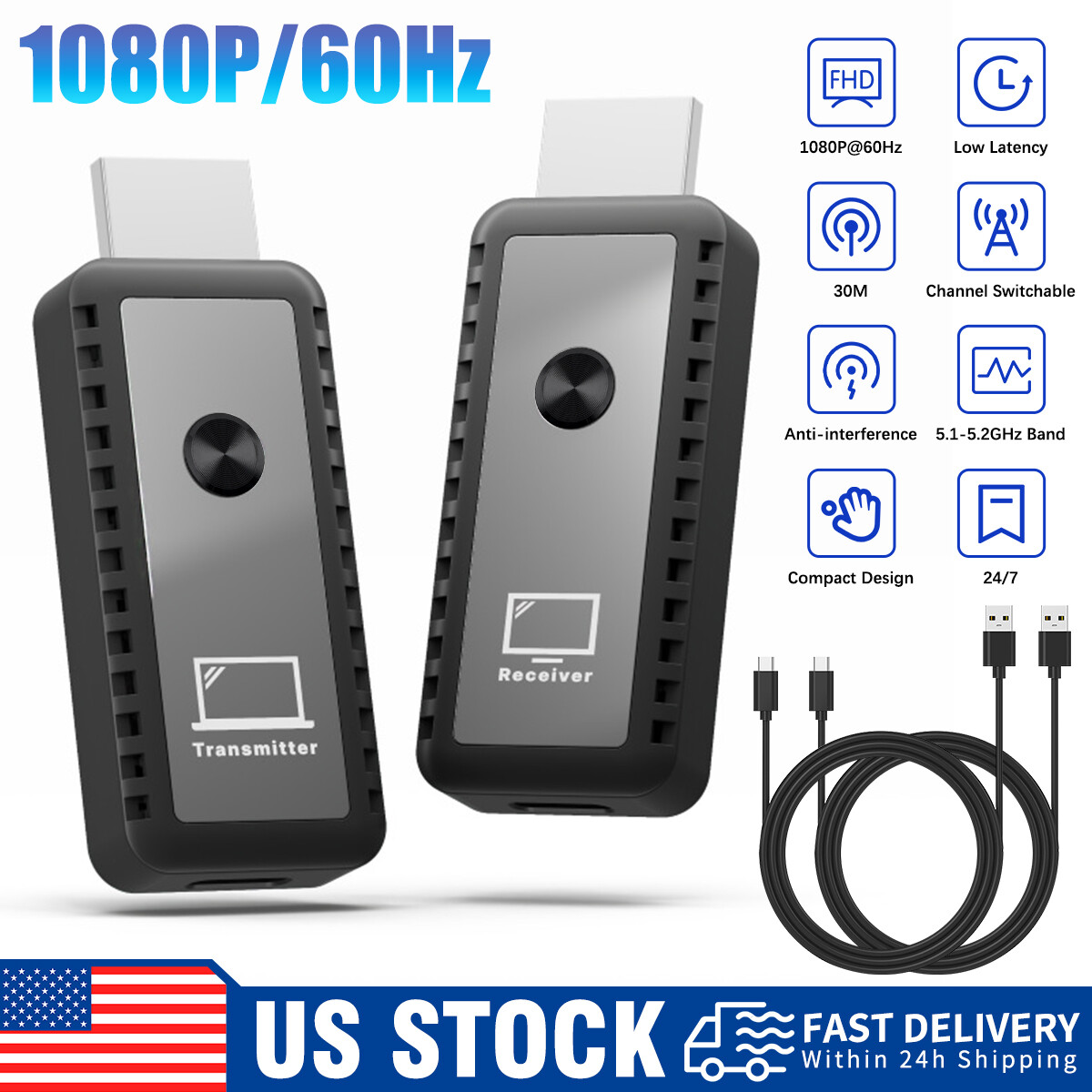 Wireless HDMI Video Transmitter and Receiver TV Stick Screen Share Extender 5V