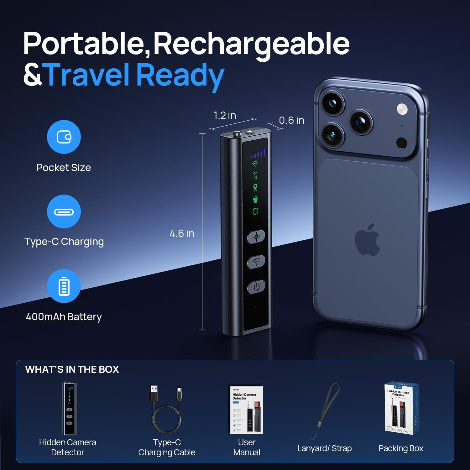 Hidden Camera Detectors, Clear Display Screen, RF Signal Detector with Guided Hi