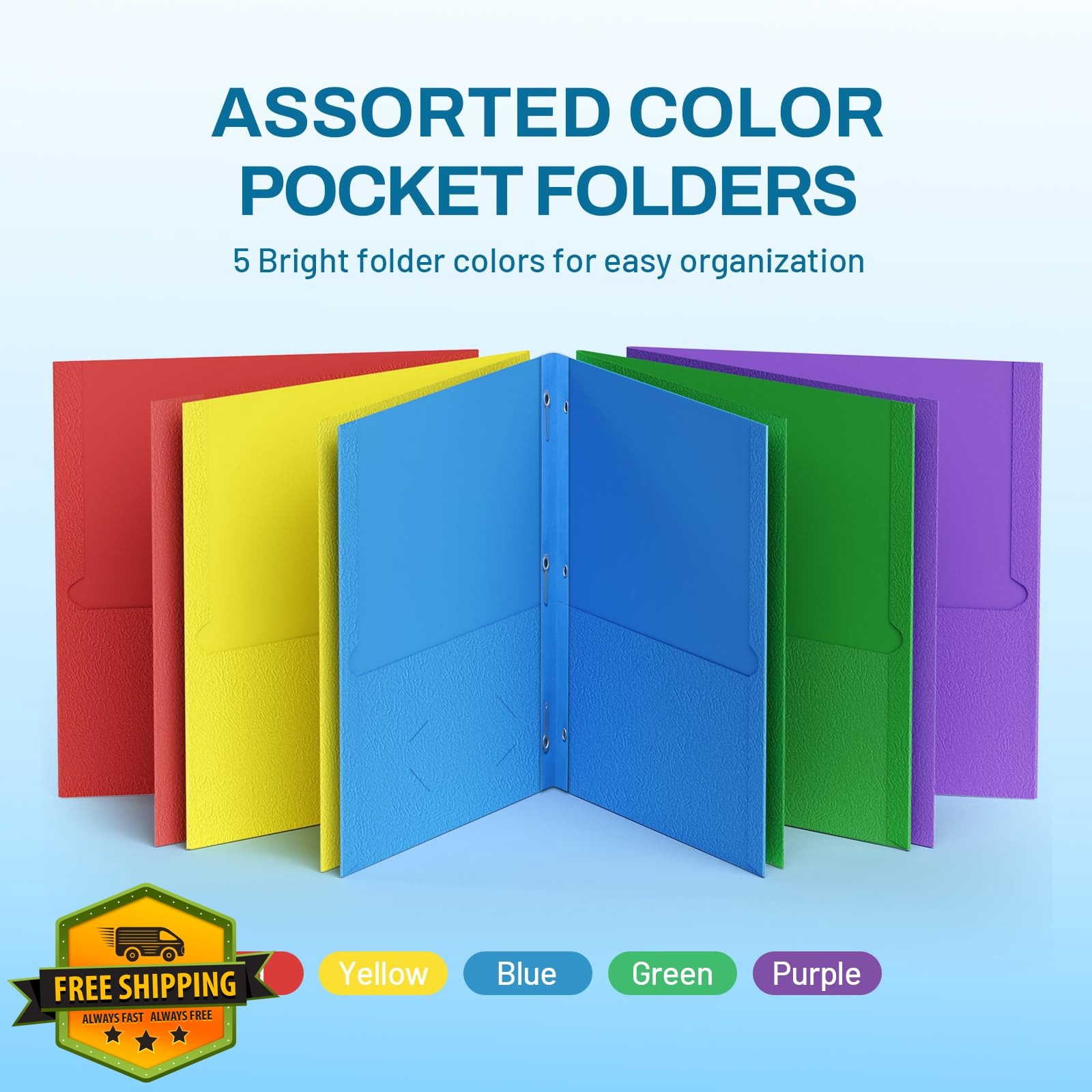 SUNEE Assorted Folders with Prongs 5 Pack