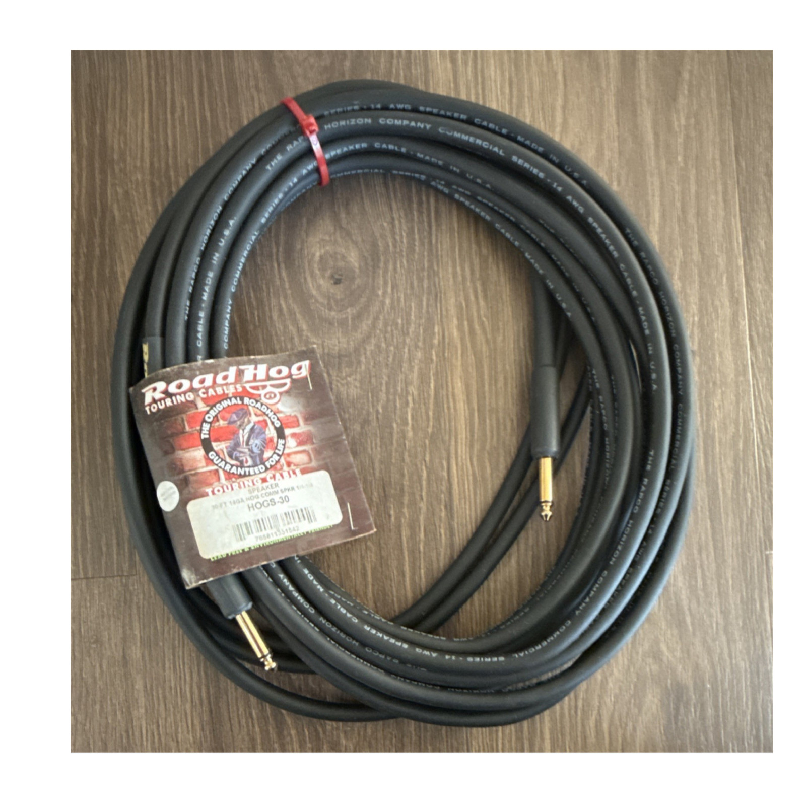 RoadHog Shielded Speaker Cable 30ft 14AWG 1/4" Jack Male Black HOGS-30