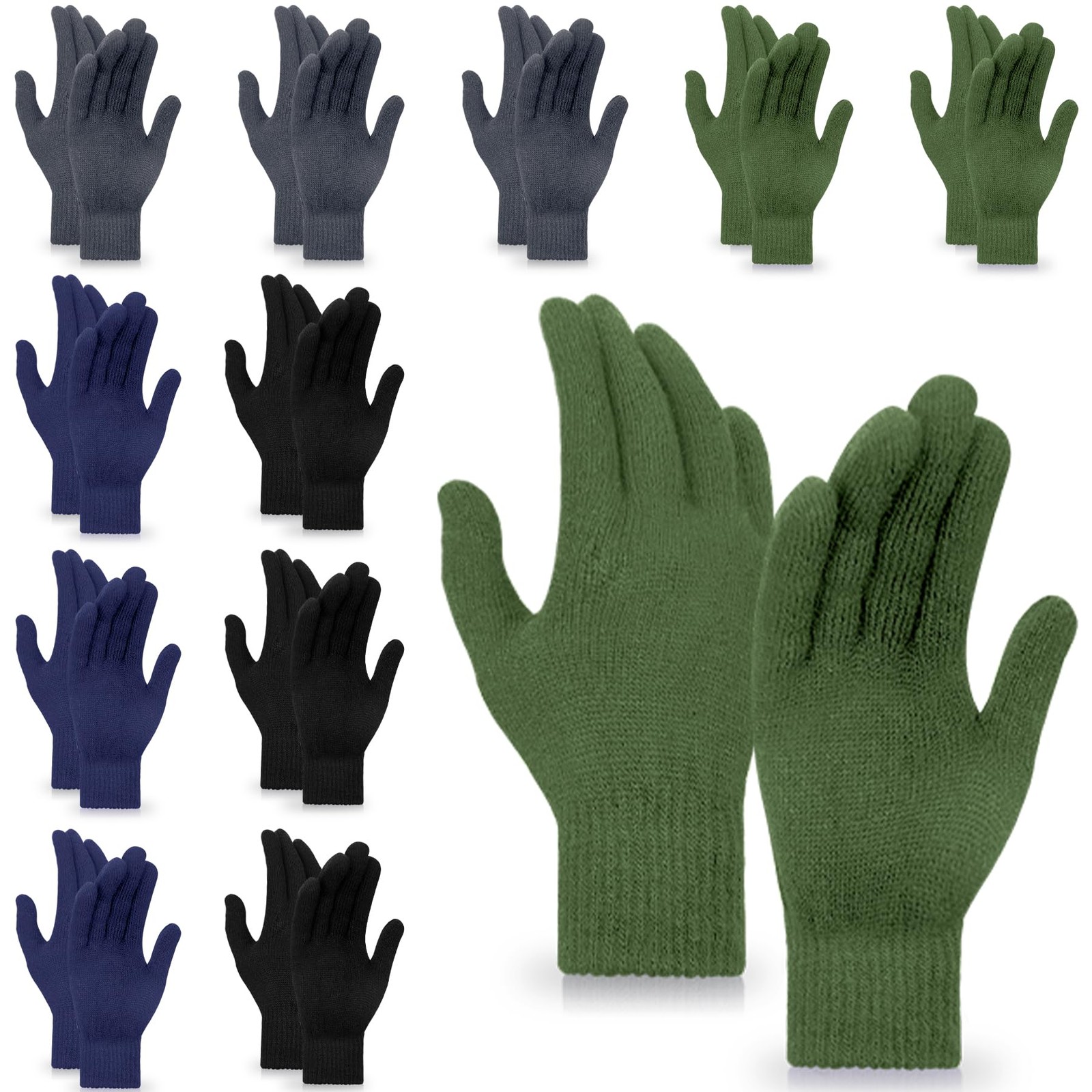 12 Pairs Winter Magic Gloves for Adult Men Women Warm Stretchy Knit Black Glo...