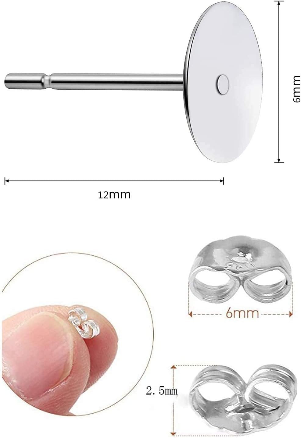 25Pair 925 Sterling Silver Earrings Posts Flat Pad Ear Stud Hypoallergenic Blank