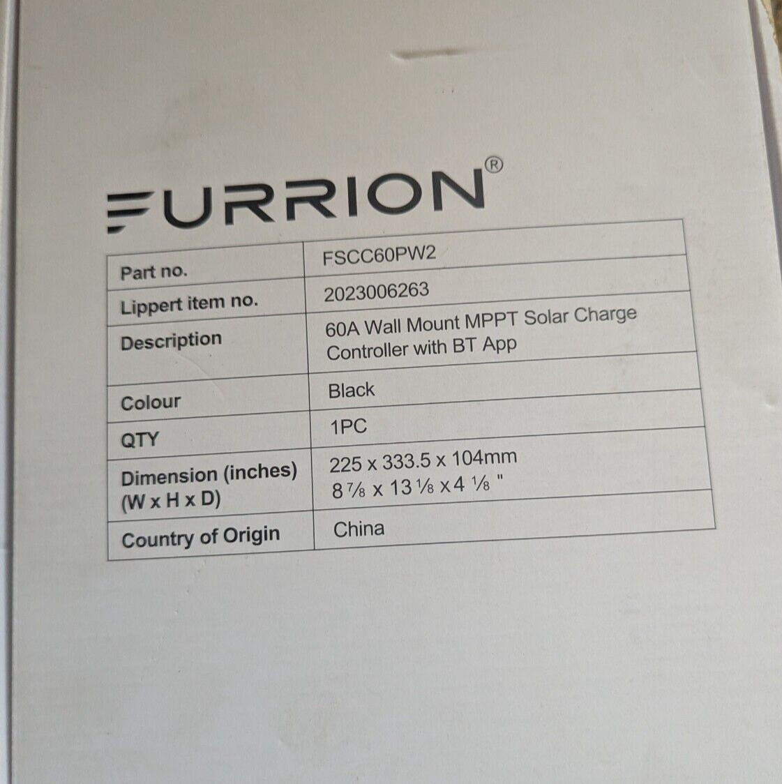FURRION FSCC60PW-2 50A MPPT SOLAR CHARGE CONTROLLER W BLUETOOTH APP