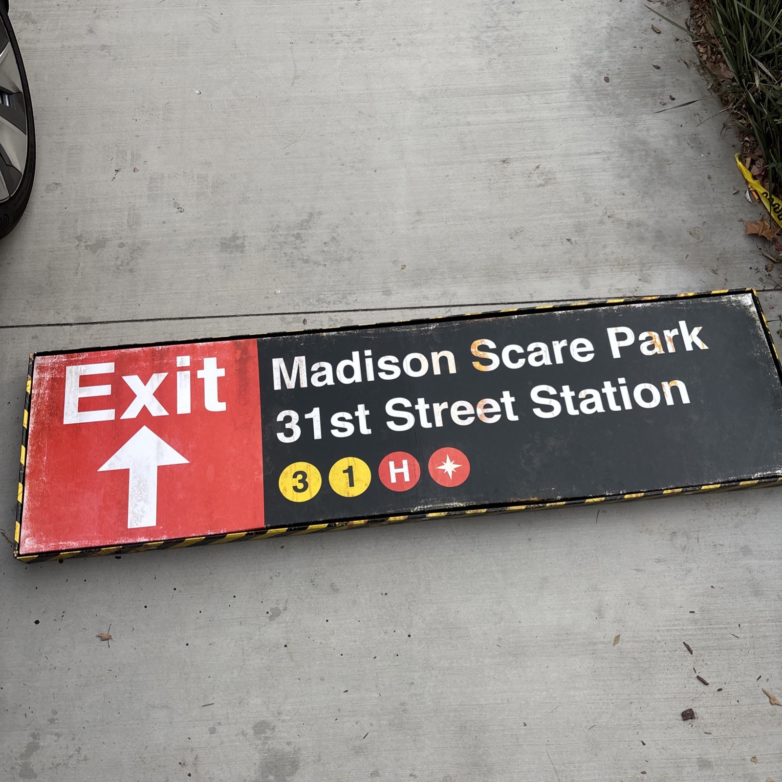 2025 Spirit Halloween ISE Turnstile Exit Madison Scare Park Sign 68x 19” Subway