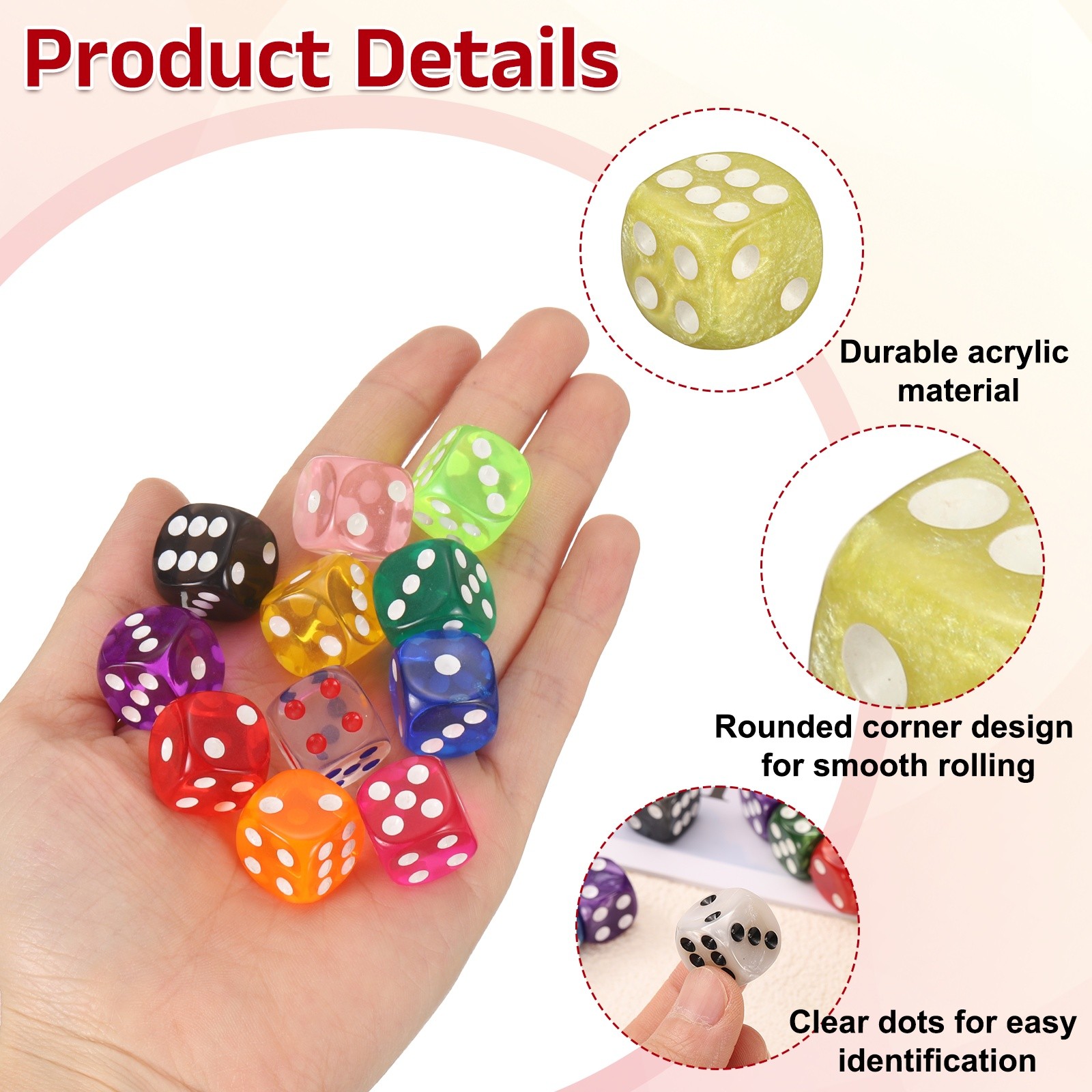 36Pcs Polyhedral Dice 12mm Pearl Pattern Square Dice, Yellow
