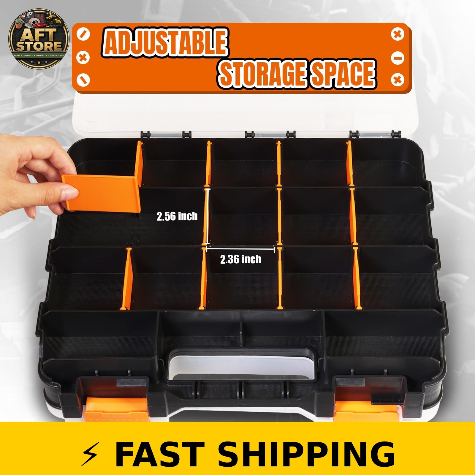 Jack Boss 34-Compartment Tool Box, Double Side Organizer, Orange, 2 Pack