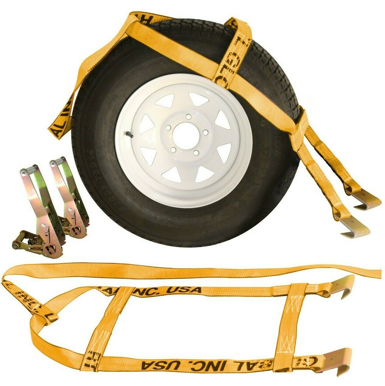 Orange Demco Style Tow Dolly Basket Straps w Ratchets 2 Pack