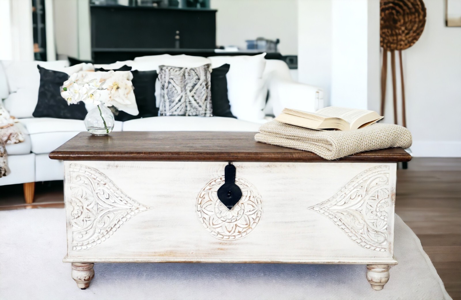 Hand-crafted large solid wood storage chest/ bench trunk/coffee table/ottoman