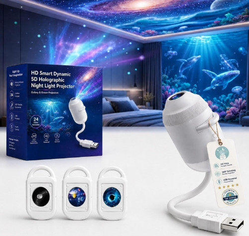 Hd Smart Dynamic 5d Holographic Night Light Projector, 2 In 1 Galaxy Night Light