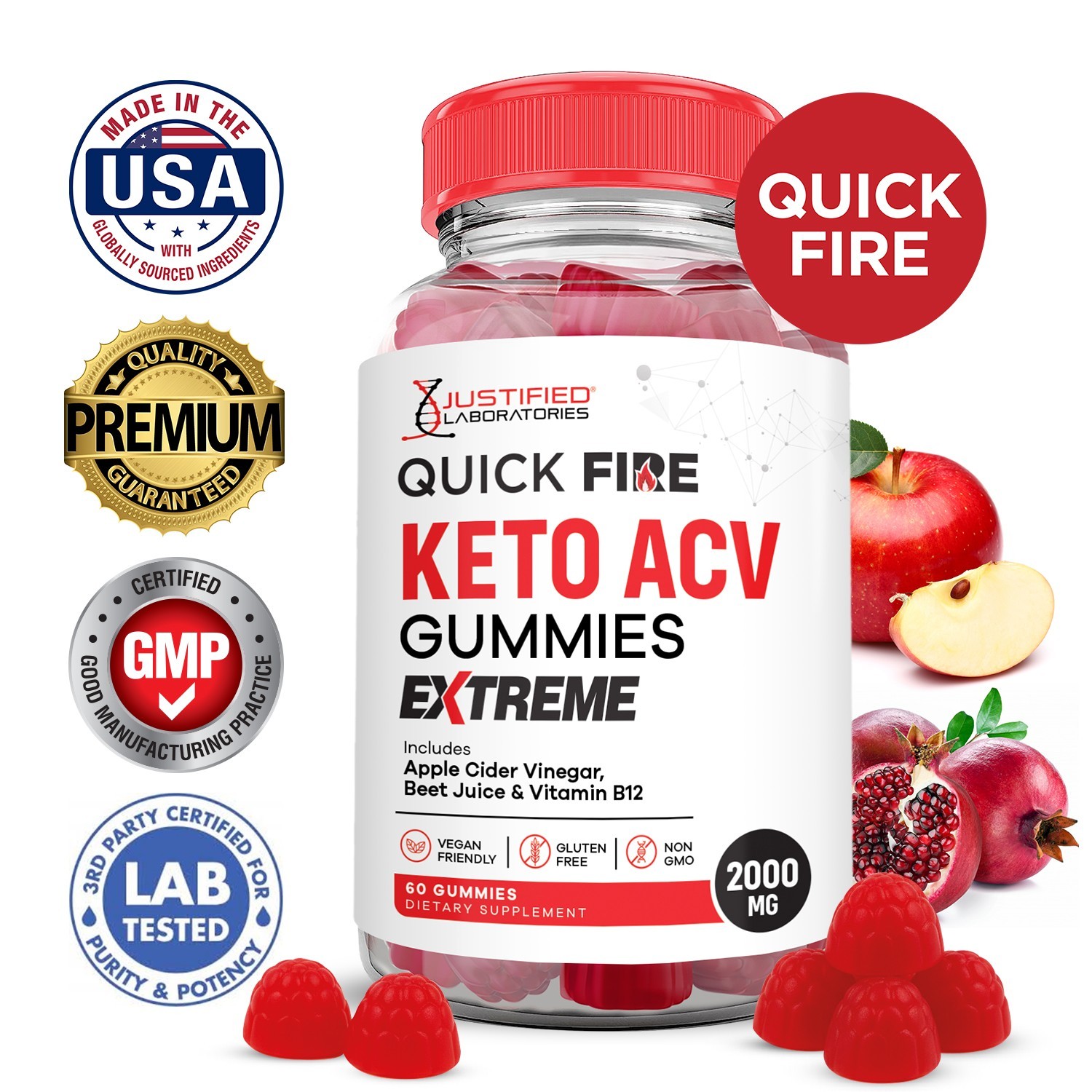 Quick Fire Keto Extreme ACV Gummies 2000MG Apple Cider Vinegar 60 Gummys