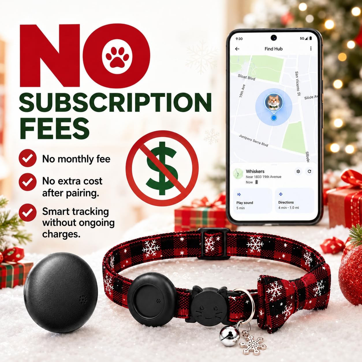 JNLIK Red Cat Tracker GPS Android No Subscription Waterproof