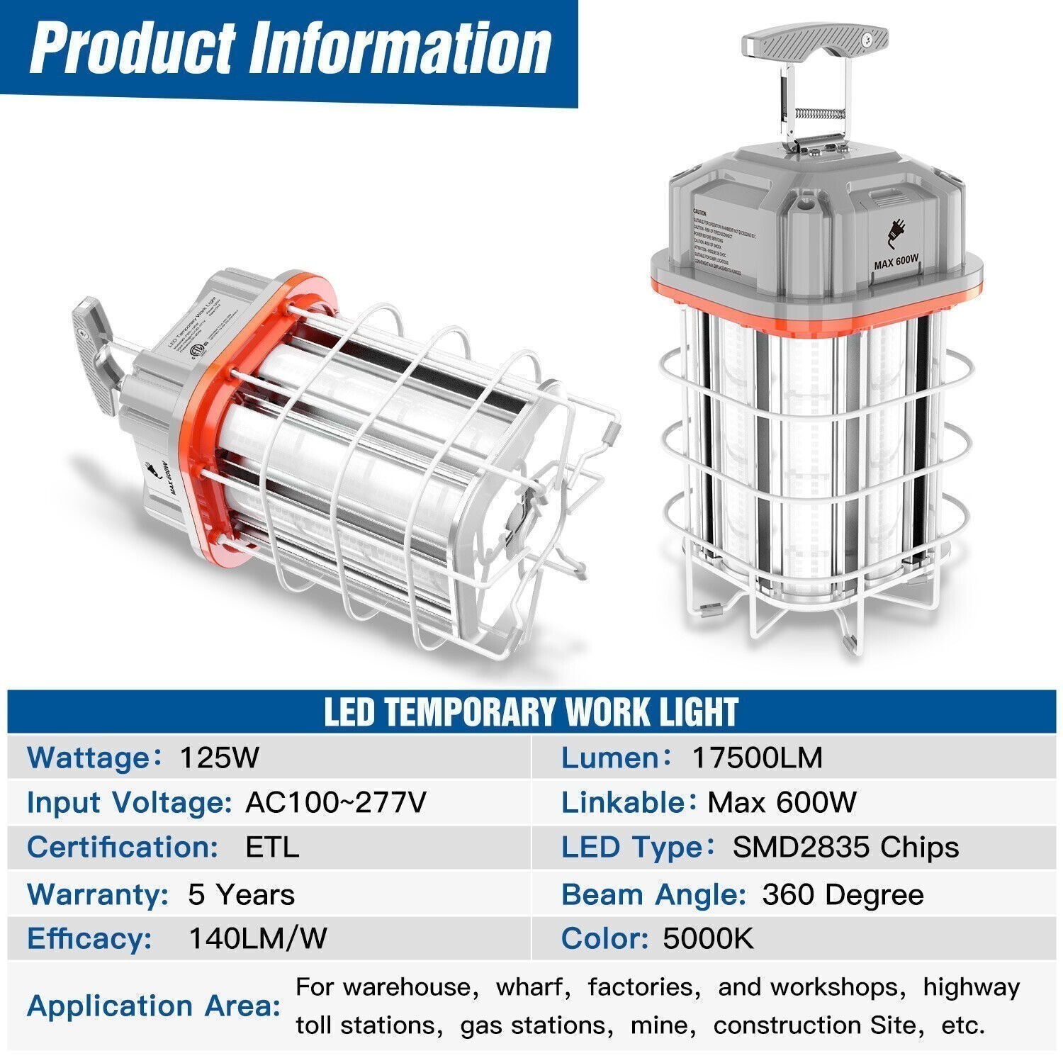 150W LED Temporary Construction Work Light Tunel Job Site Workshop Garage Light