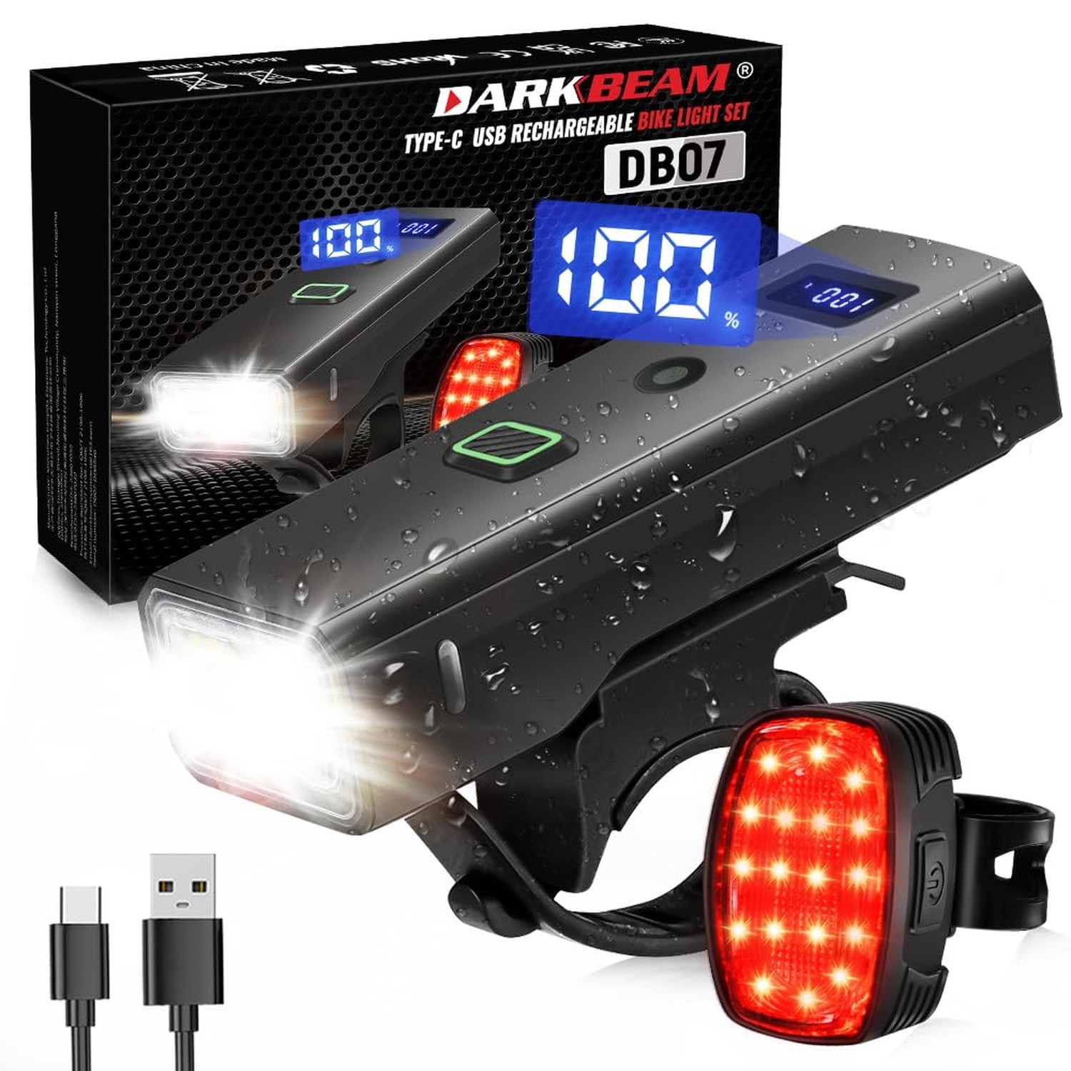 DARKBEAM Bike Lights for Night Riding USB-C Bicycle Lights Set 4+5 Modes | Su...