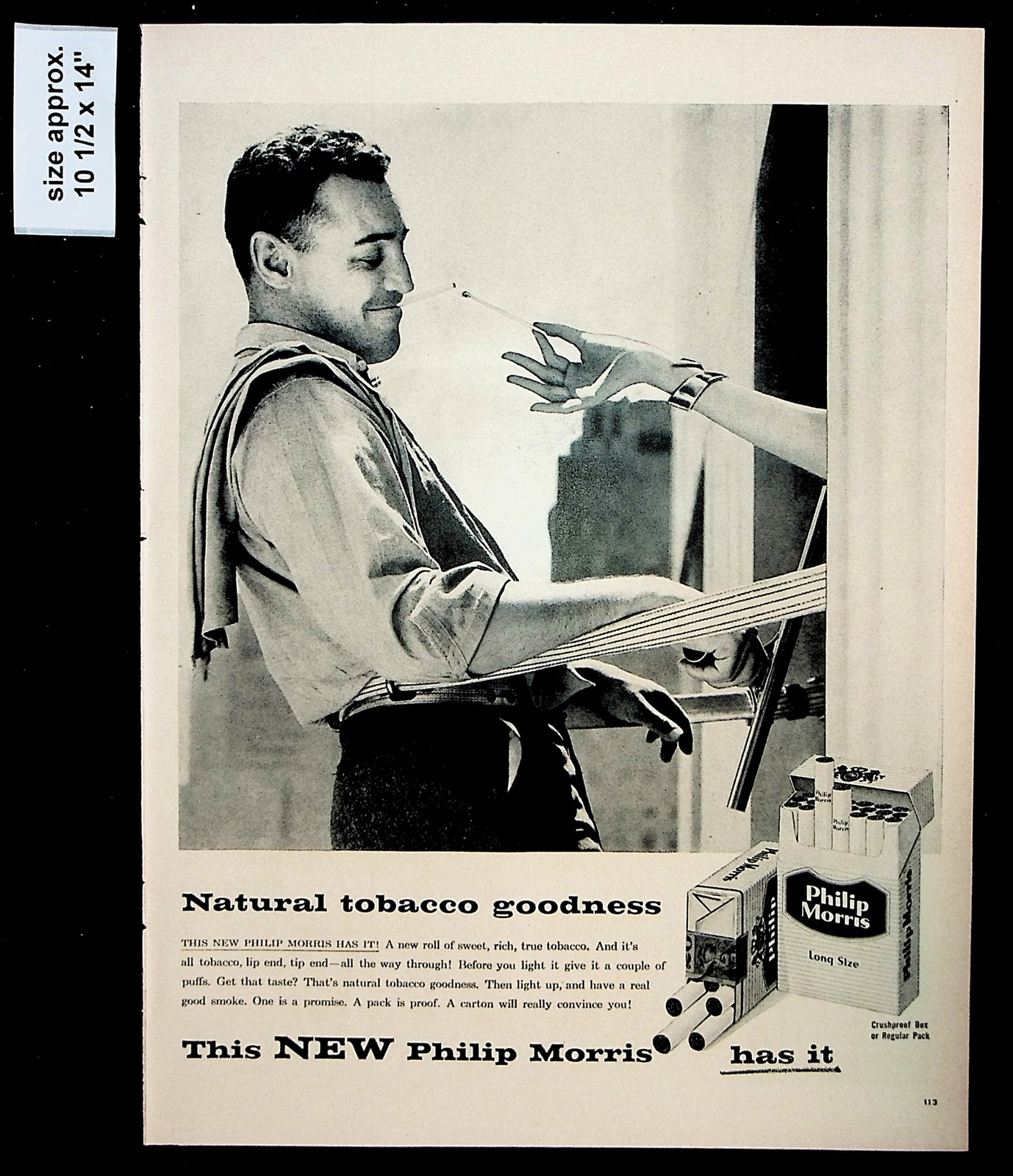 1956 Philip Morris Long Size Cigarettes Man Smoking Work Vintage Print Ad 37056