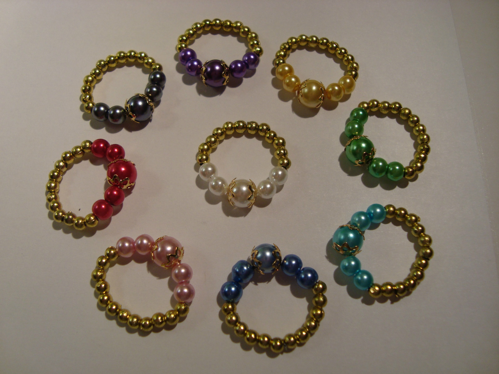 Glass Pearls & gold Toe Ring, Pinky Ring Vivid Colors, Petite, CUTE for Summer!