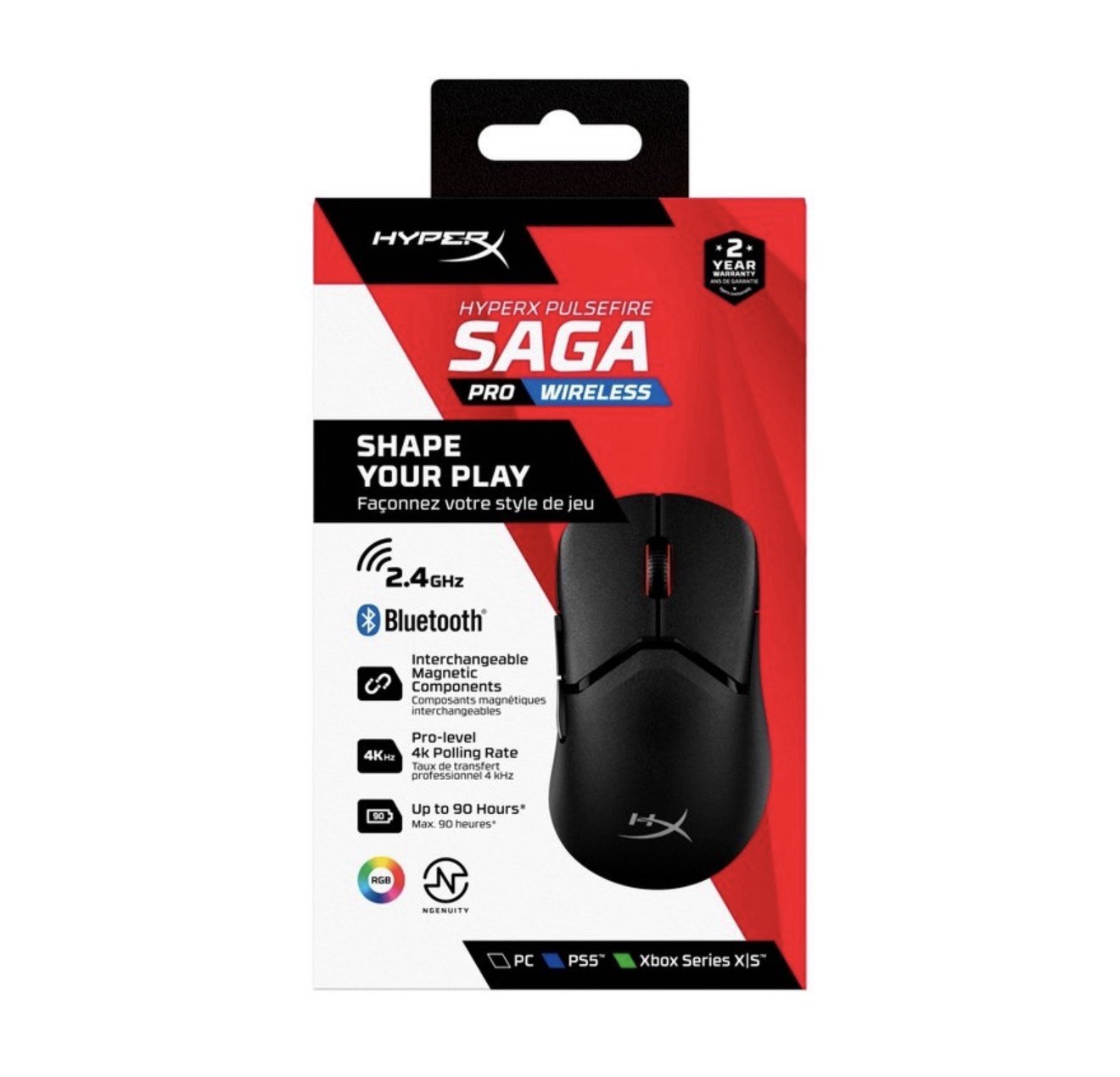 HyperX Pulsefire Saga Pro Wireless Gaming Mouse RGB Bluetooth PC PS5 Xbox NEW