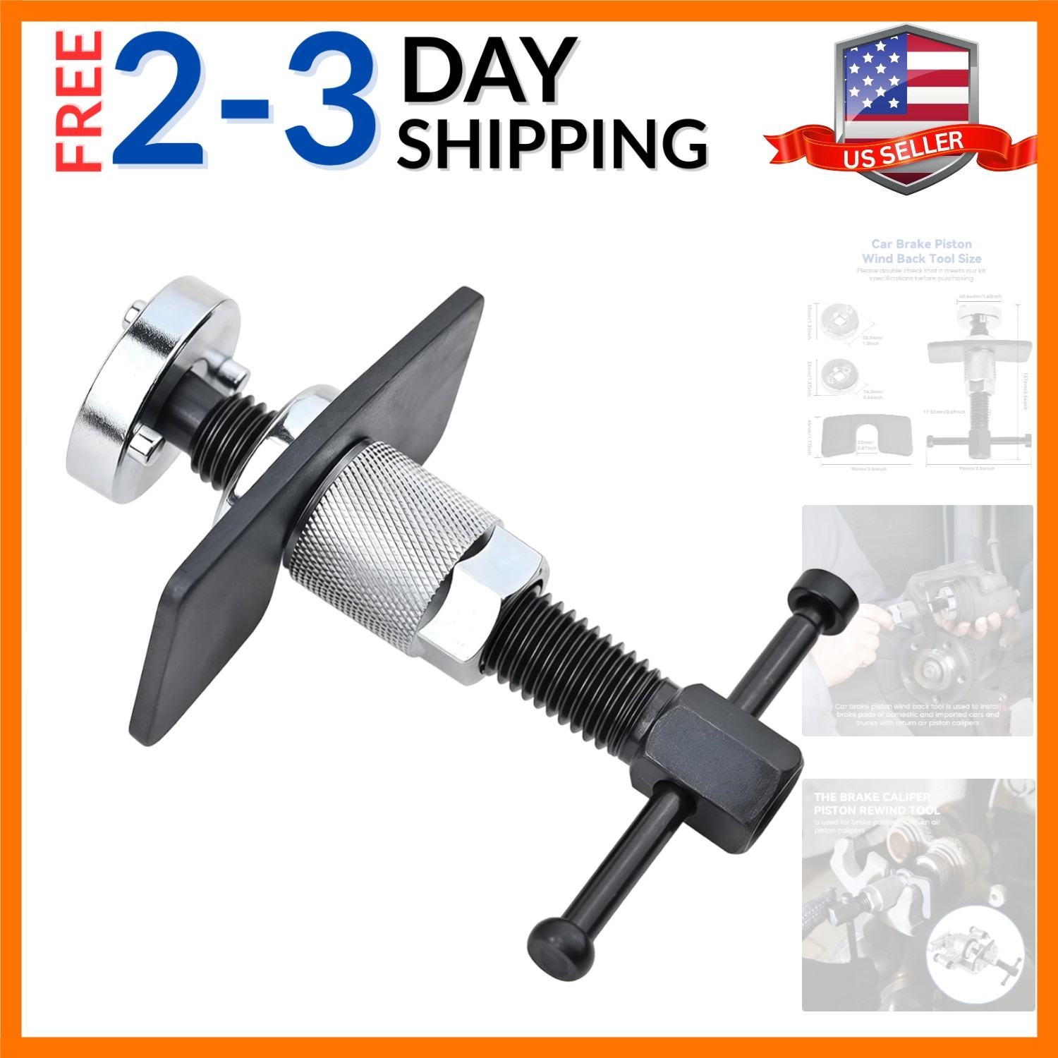 Disc Brake Caliper Piston Rewind Tool, Auto Rear Brake Pad Wind Back Tool, Br...