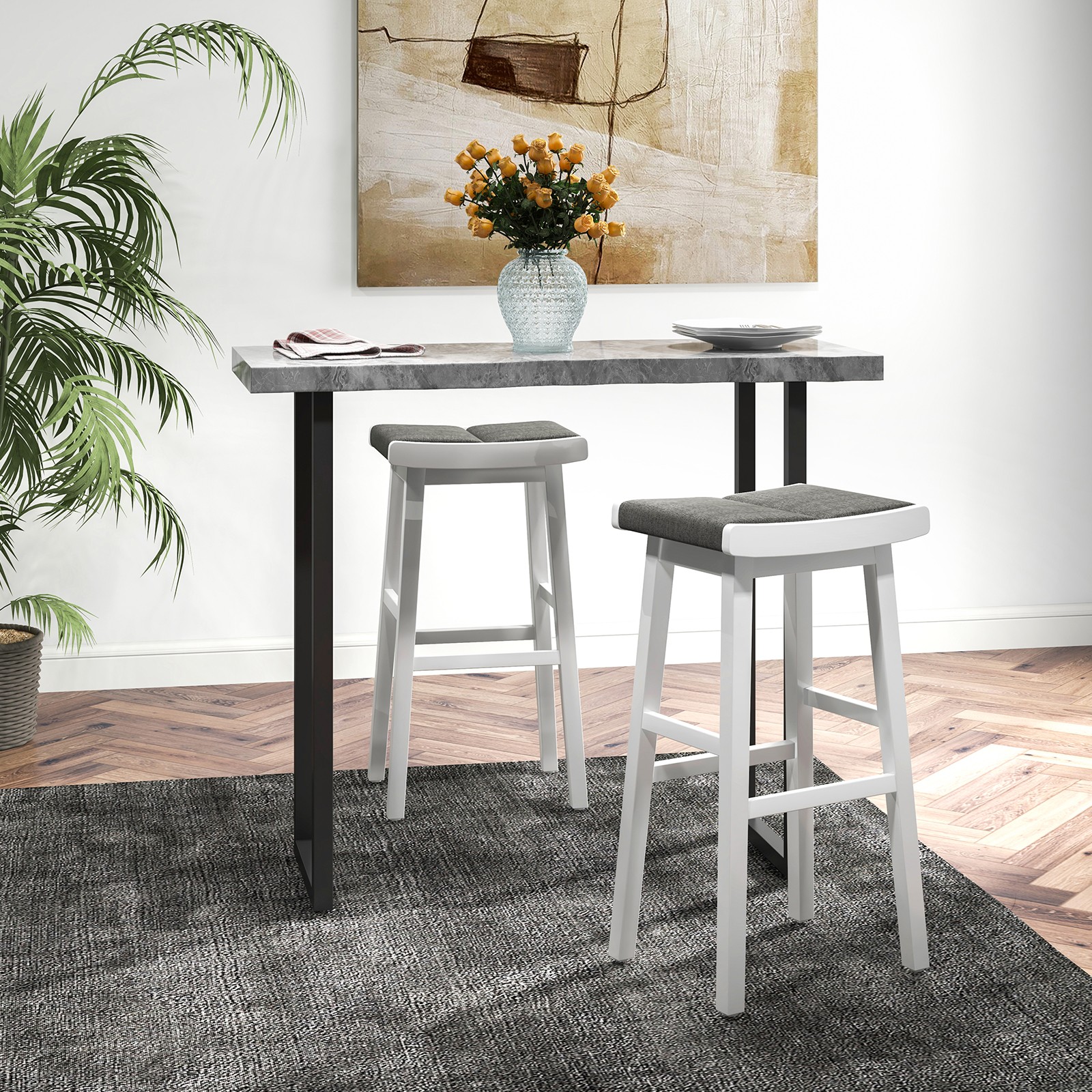 Set of 2 Saddle Bar Stools Bar Height Backless Kitchen Island Pub Chairs Gray
