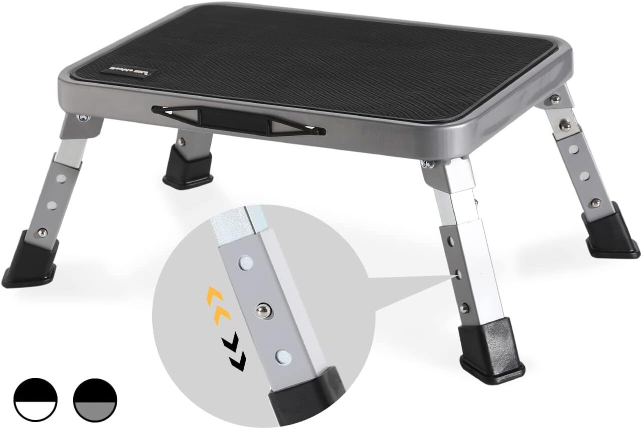 3 Levels Adjustable Folding Step Stools For Adults, Sturdy Metal Rv Step Stool,