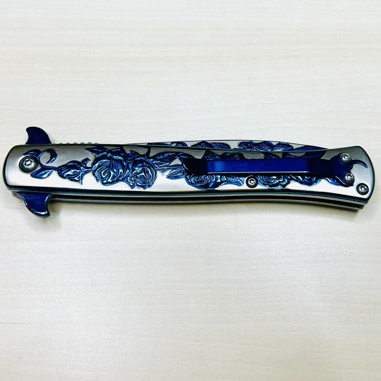 9” Blue Rose Knife Tactical Spring Assisted Open Blade Folding Pocket Knife
