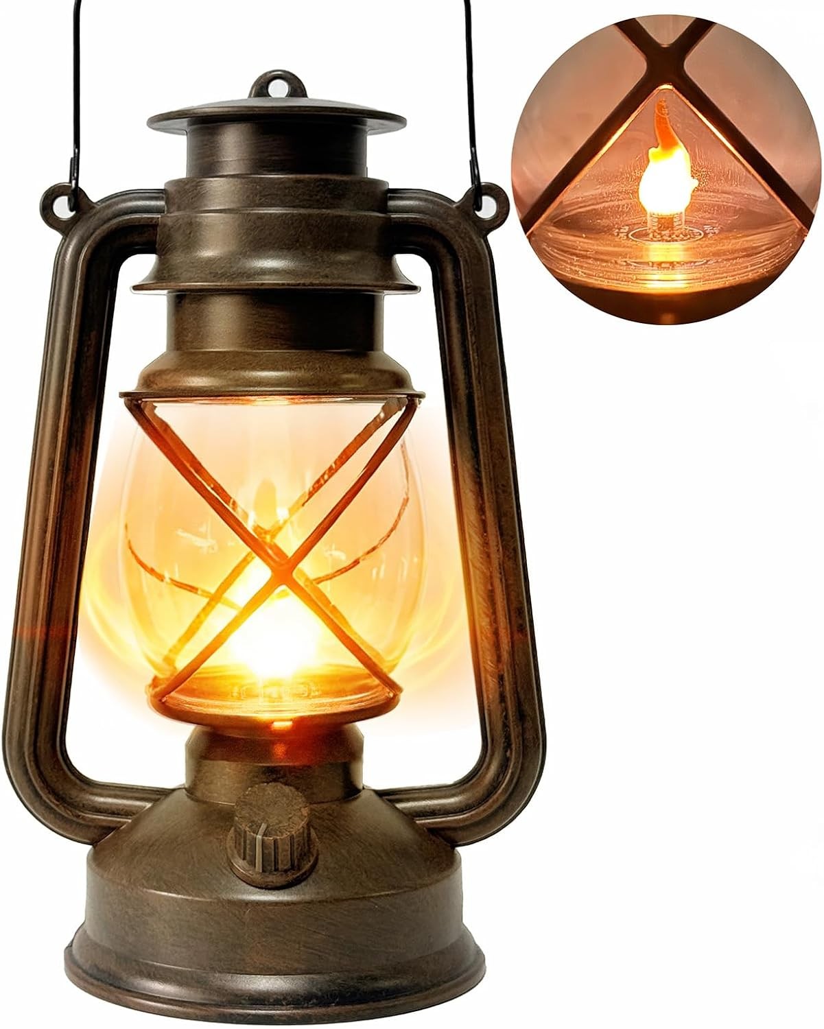 Vintage Lantern LED Outdoor Battery Powered Lanterns with Dancing Flame Wick Wat