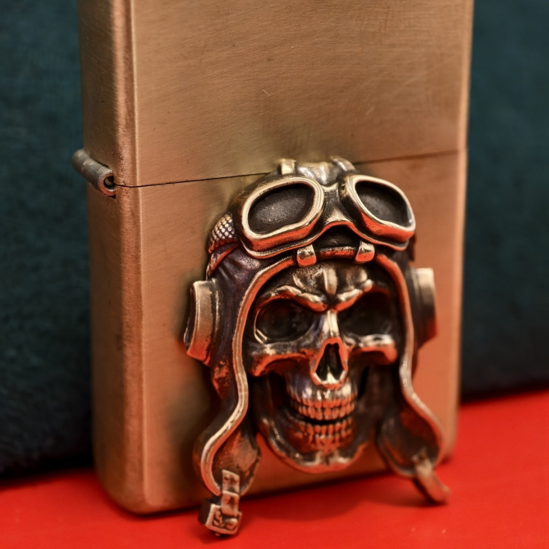 Brass Pilot Skull Kerosene Lighter Decal (Lighter Not Included)