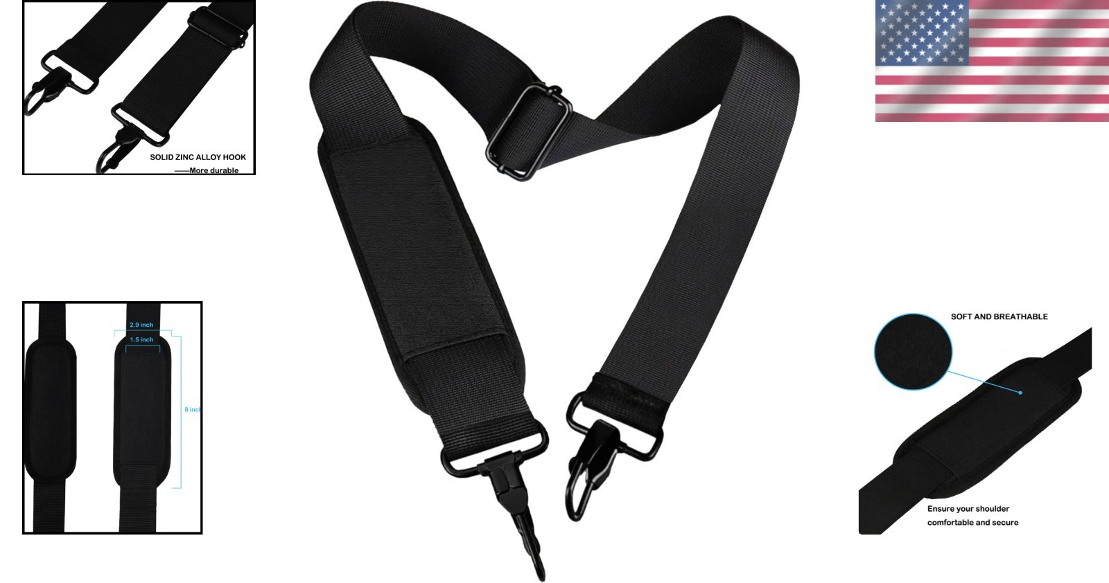 Versatile Adjustable Shoulder Strap for Laptop Cases, Bags & Duffels - 55"