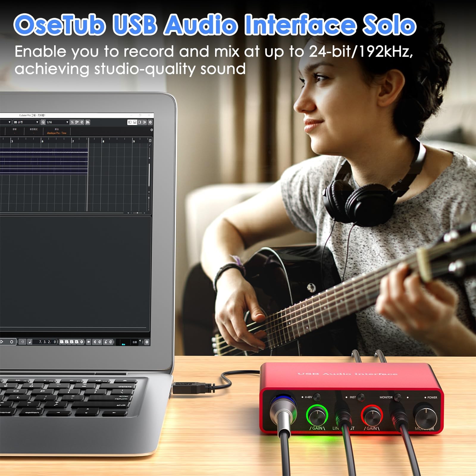 24Bit/192kHz USB Audio Interface with 48V Phantom Power - Studio Recording for M