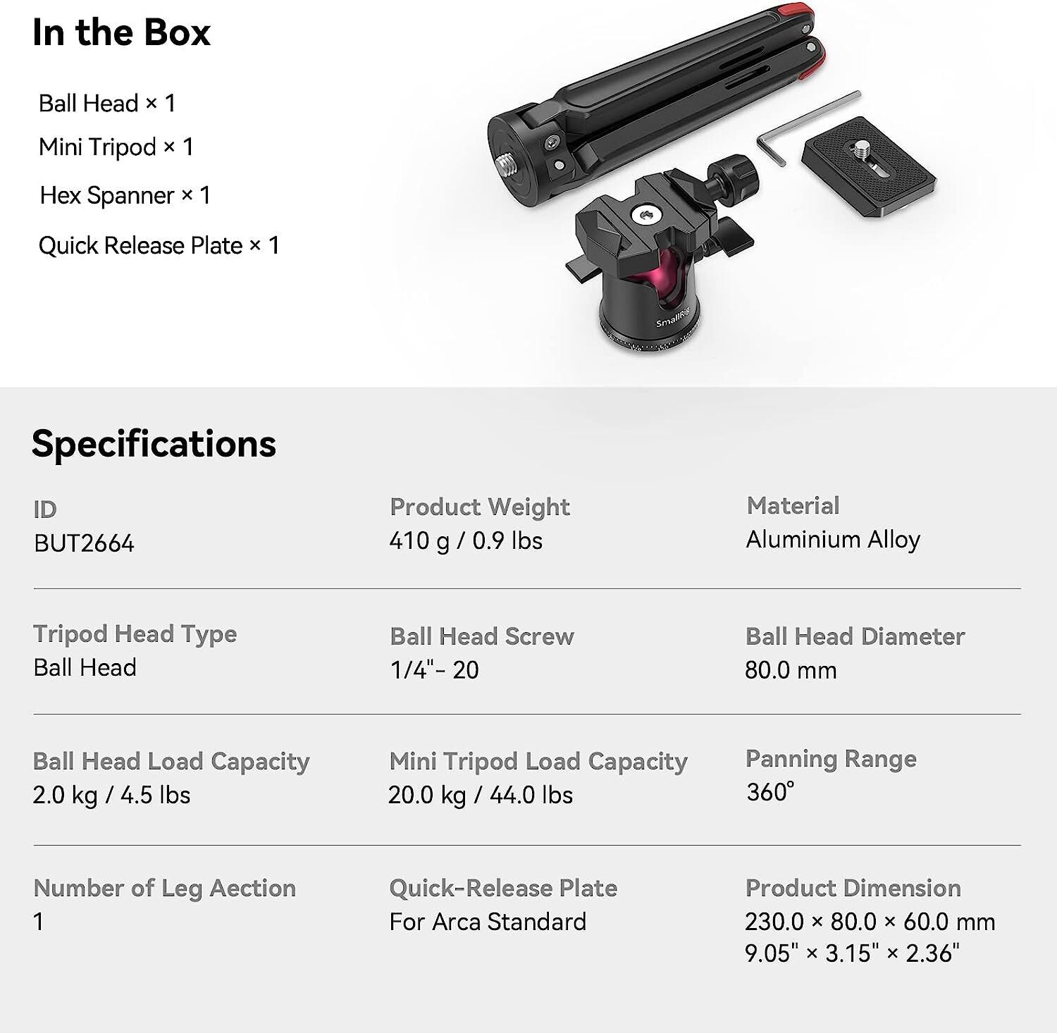SmallRig Mini Tripod for Camera Desktop Tabletop Tripod Ball Head with Arca-Type