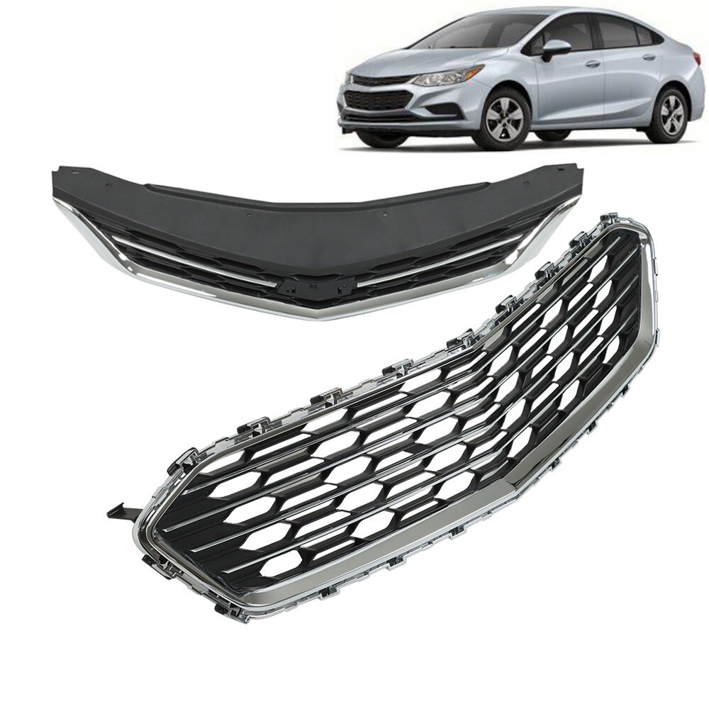 For Chevy Cruze 2016 2017 2018 Front Upper+Lower Grille Grill Set W/Chrome Black