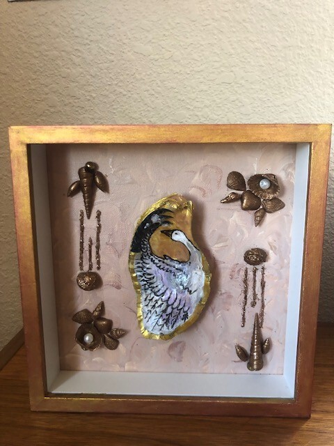 Multi-media composition of painted seashell