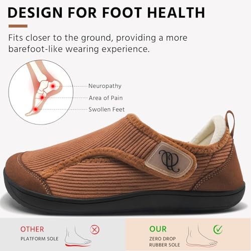 Comfortable Wide Diabetic Shoes for Women Mes,Barefoot House 8-8.5 Wide Brown