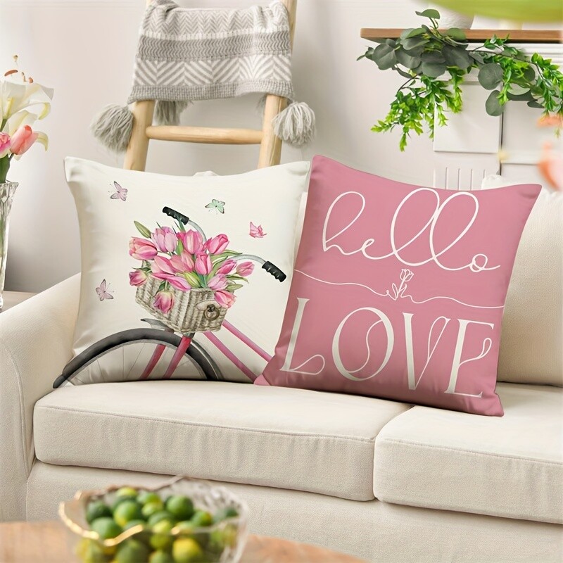 Spring Pillow Covers Tulip Spring Summer Farmhouse Decor Bicycle Cushion Cover