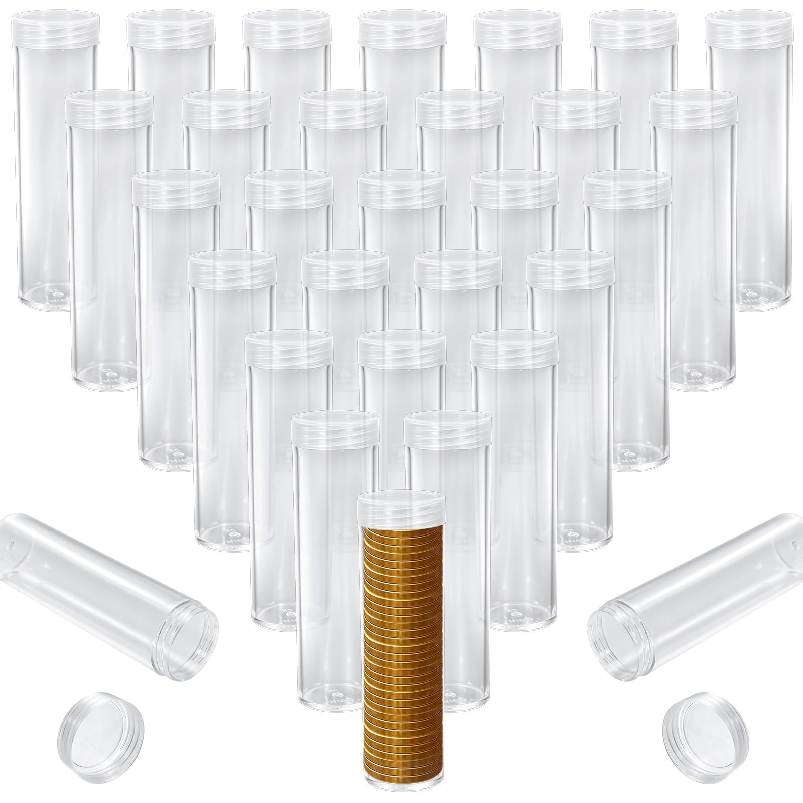 30 Pieces Coin Storage Tube Quarter Tubes Clear Coin Penny Tube Plastic Coin ...