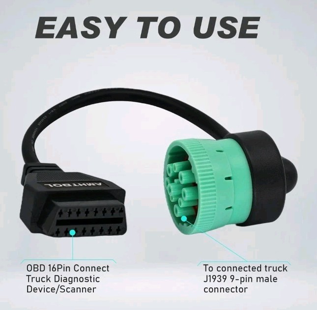Cable Adaptador 9 a 16 Pin OBD2 para Camiones, Conector J1939 Tipo 2 Verde, Univ