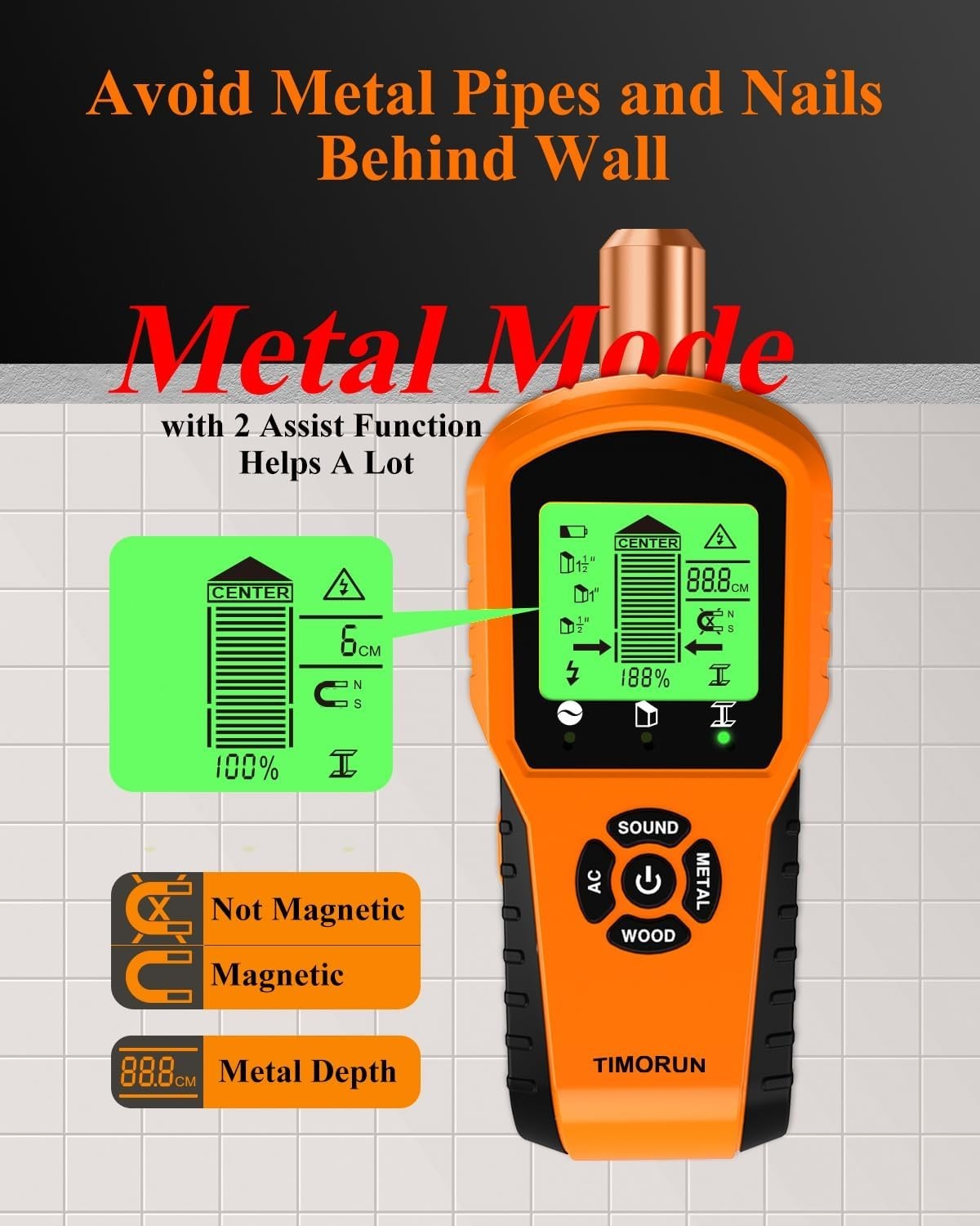 Compact 6-in-1 Stud Finder with Magnetic Sensor for Accurate Wall Detection