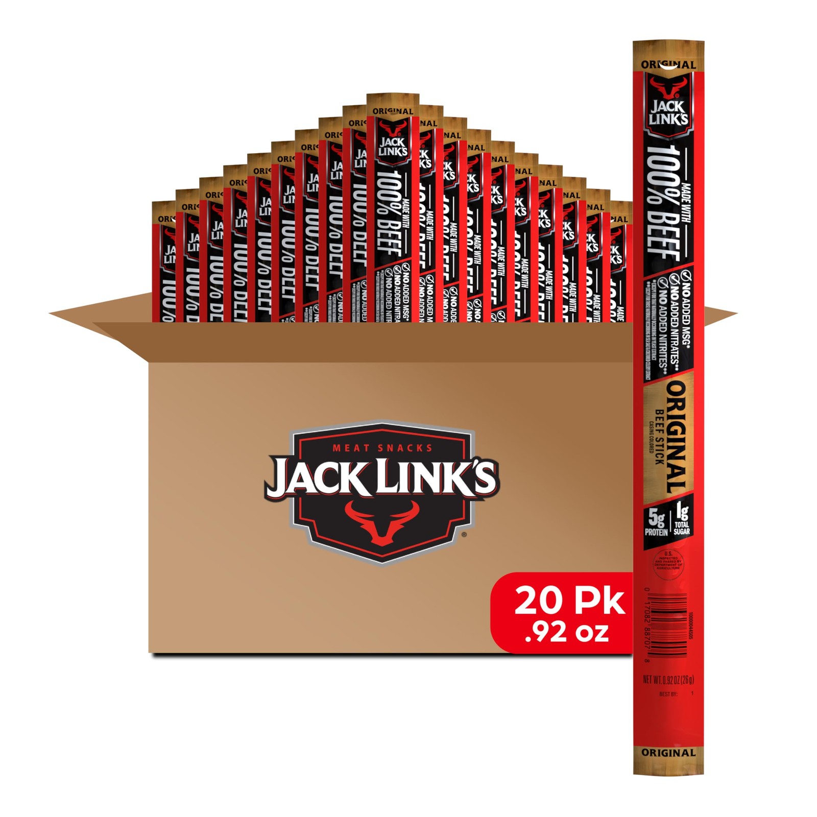 Beef Sticks Protein Snack, 6g Protein, Keto-Friendly Meat Sticks, 20 Count