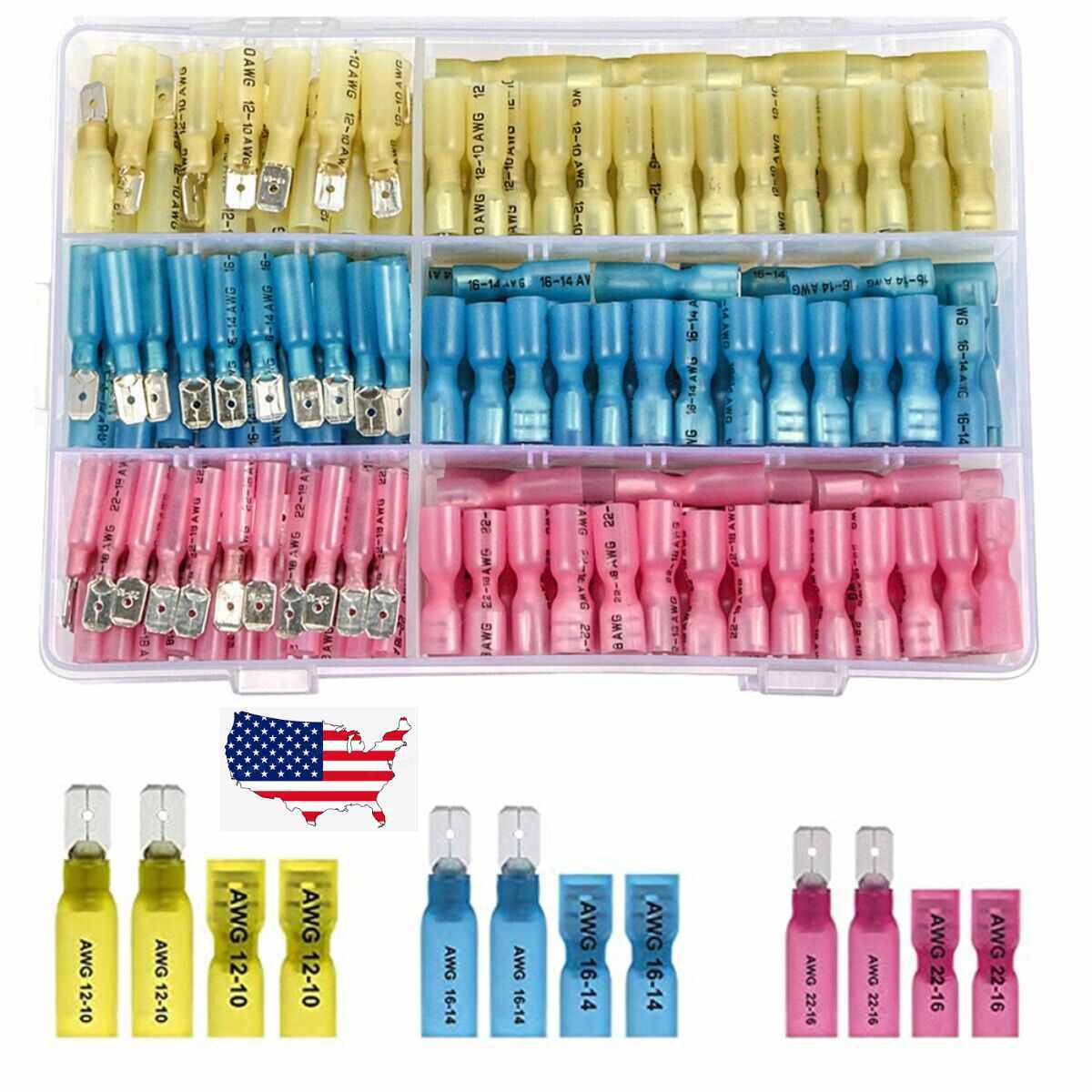 220x Waterproof Heat Shrink Spade Wire Connectors Electrical Crimp Terminals set