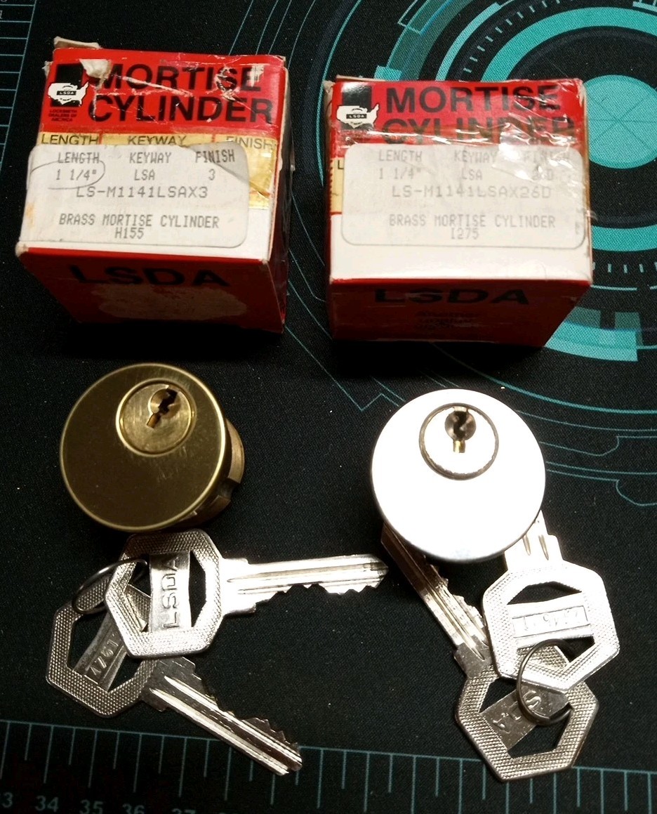 2 PC LSDA H155, I275.  SATIN NICKEL, BRASS. Mortise Cylinders NOS Lot. 549